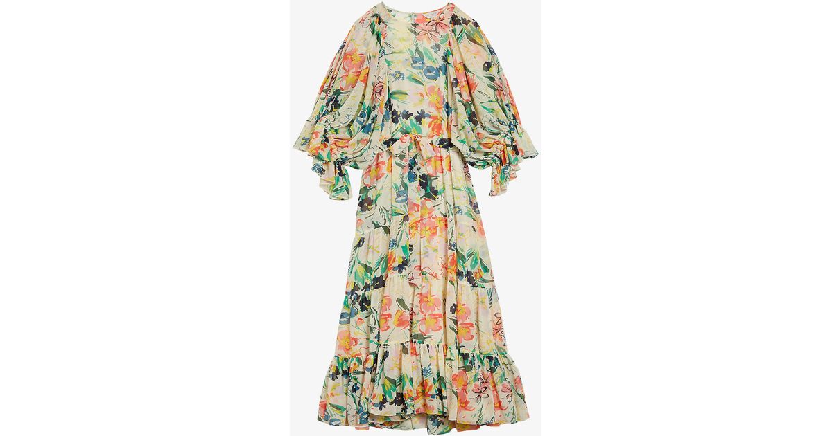 Ted Baker Synthetic Kiyrie Floral-print Ruffled Woven Maxi Dress in ...