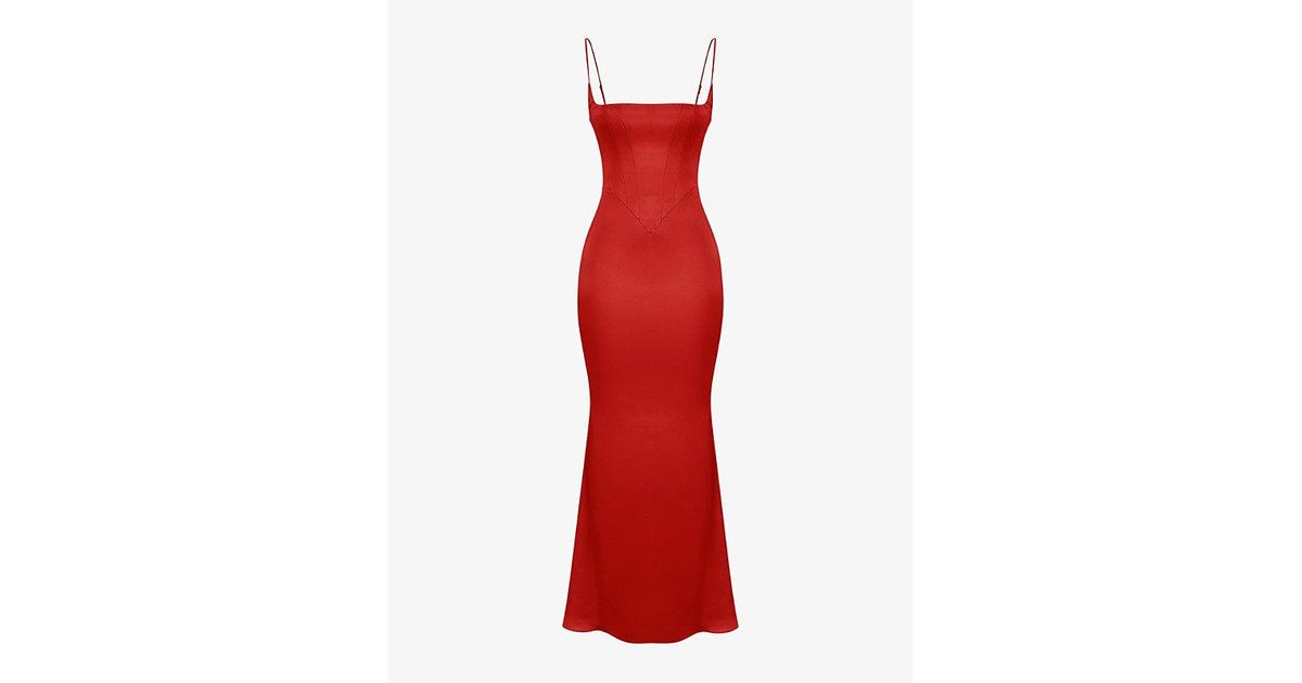 House Of Cb Olivette Corset Satin Maxi Dress in Red | Lyst