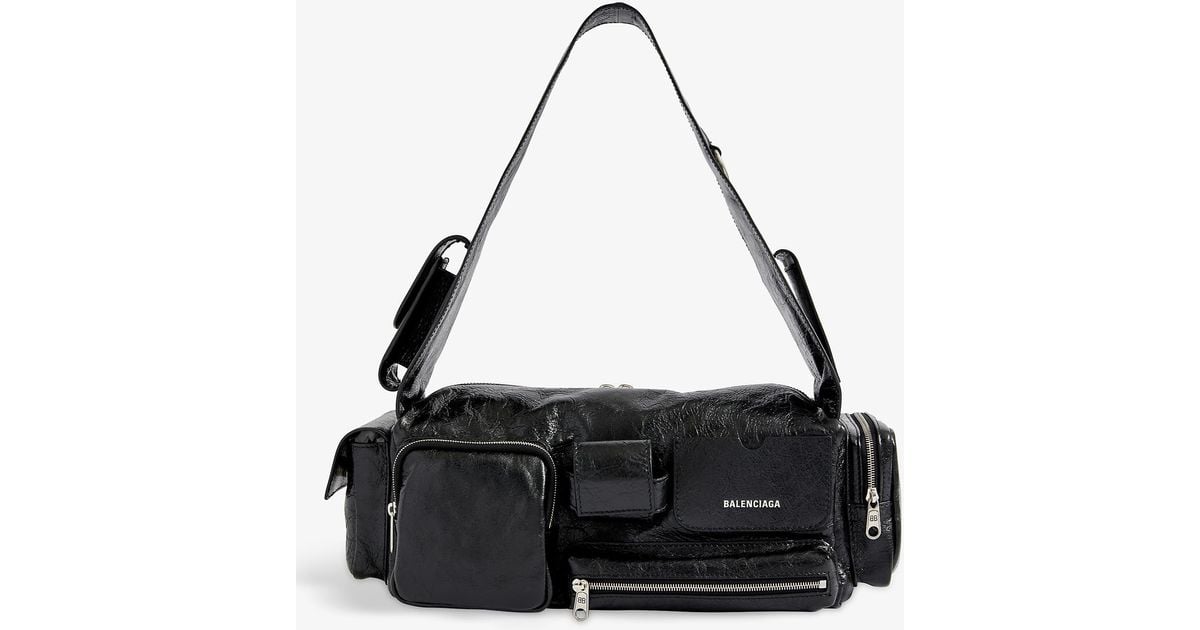 Balenciaga Superbusy Small Pocketed Crinkled leather Sling Bag in