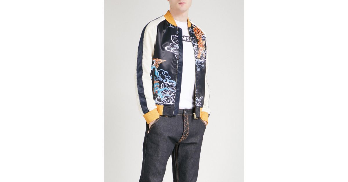 Evisu Tiger Satin Bomber Jacket in Blue 