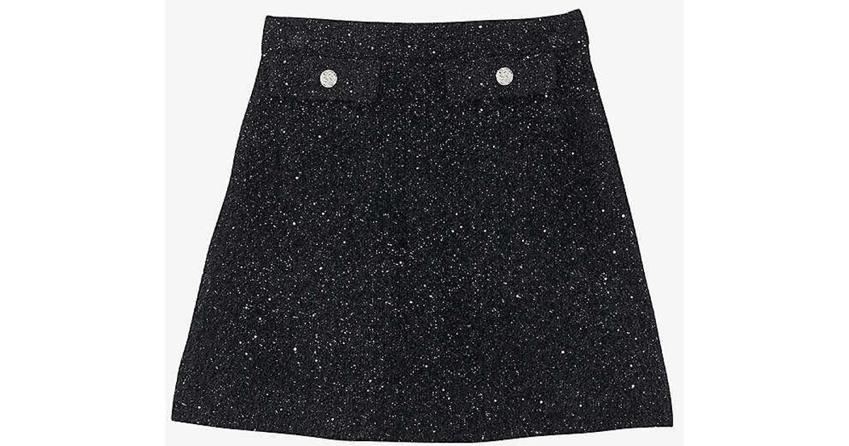 Sandro Sequin-embellished High-waist Tweed-knit Mini Skirt in Black | Lyst