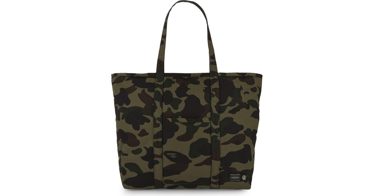 A Bathing Ape Porter Camo Tote in Green | Lyst