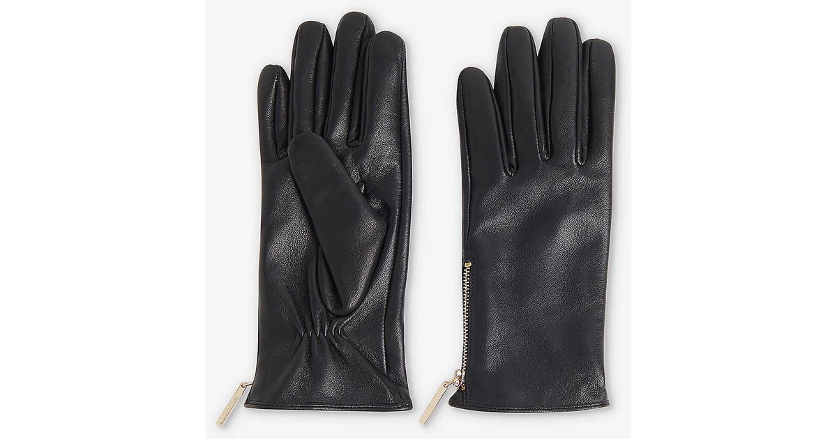 Whistles Brandedzip Leather Gloves in Black Lyst UK