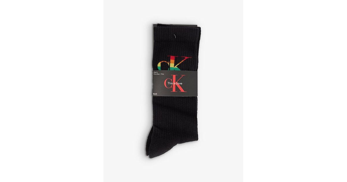 Calvin Klein Pride-logo Stretch Cotton-blend Socks in Black for Men | Lyst