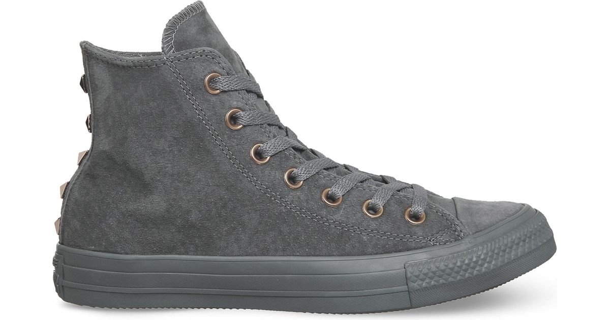Converse All Star High-top Studded Suede Trainers in Gray for Men | Lyst