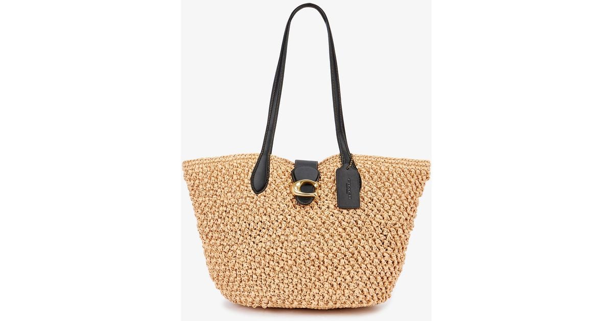 COACH Popcorntextured Straw And Leather Tote Bag in Natural Lyst UK
