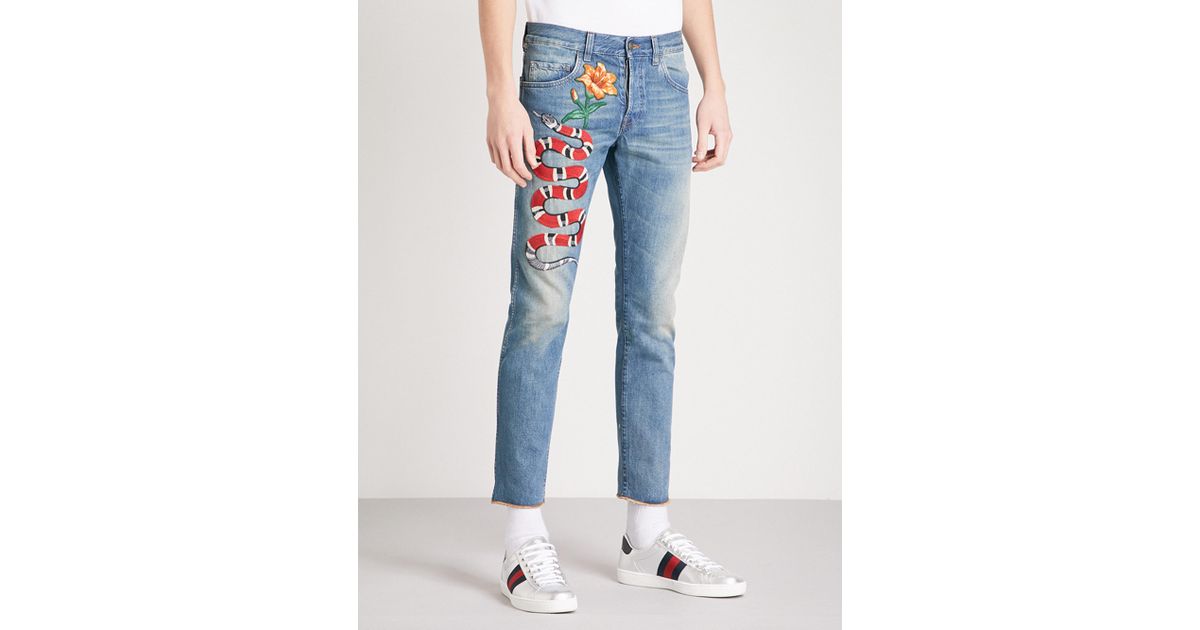 Gucci Denim Snake-embroidered Straight 
