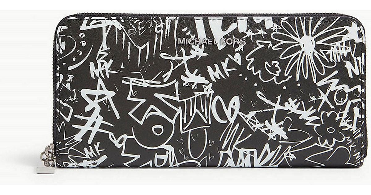 MICHAEL Michael Kors Money Pieces Graffiti Leather Wallet in Black | Lyst