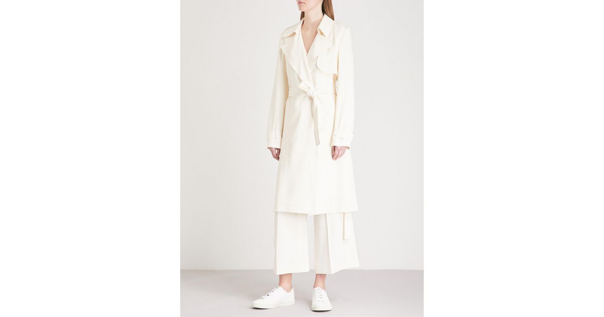 Theory Oaklane Crepe Trench Coat in White | Lyst