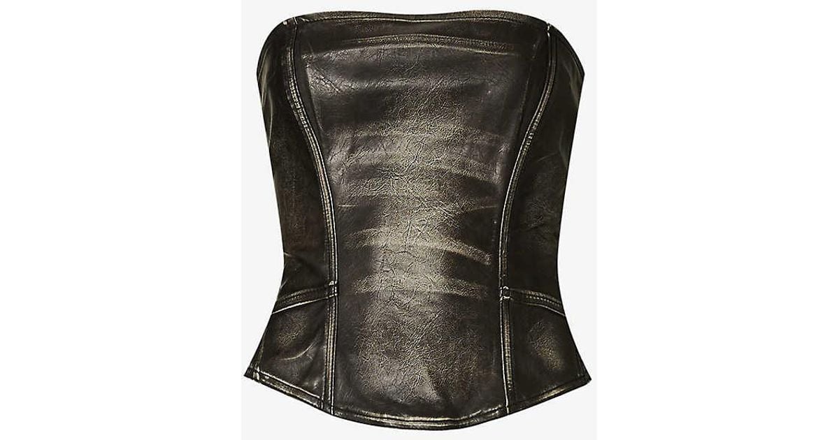 Jaded London Ash Bandeau-neck Faux-leather Top in Black