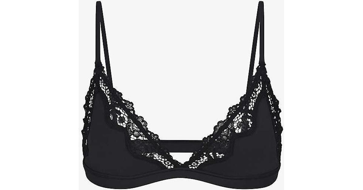 Skims Fits Everybody Lace-trimmed Stretch-woven Triangle Bra in Black ...