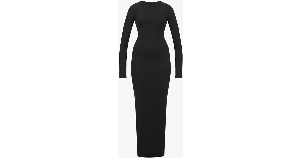 Skims Fits Everybody Long-sleeve Stretch-jersey Maxi Dress in Black
