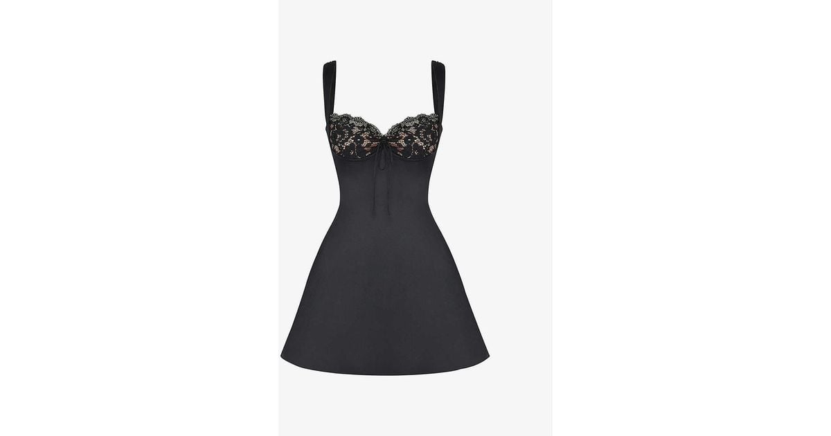 adriana black satin and lace mini dress Black Short Sleeve Mini Dress - All Dresses main image 1