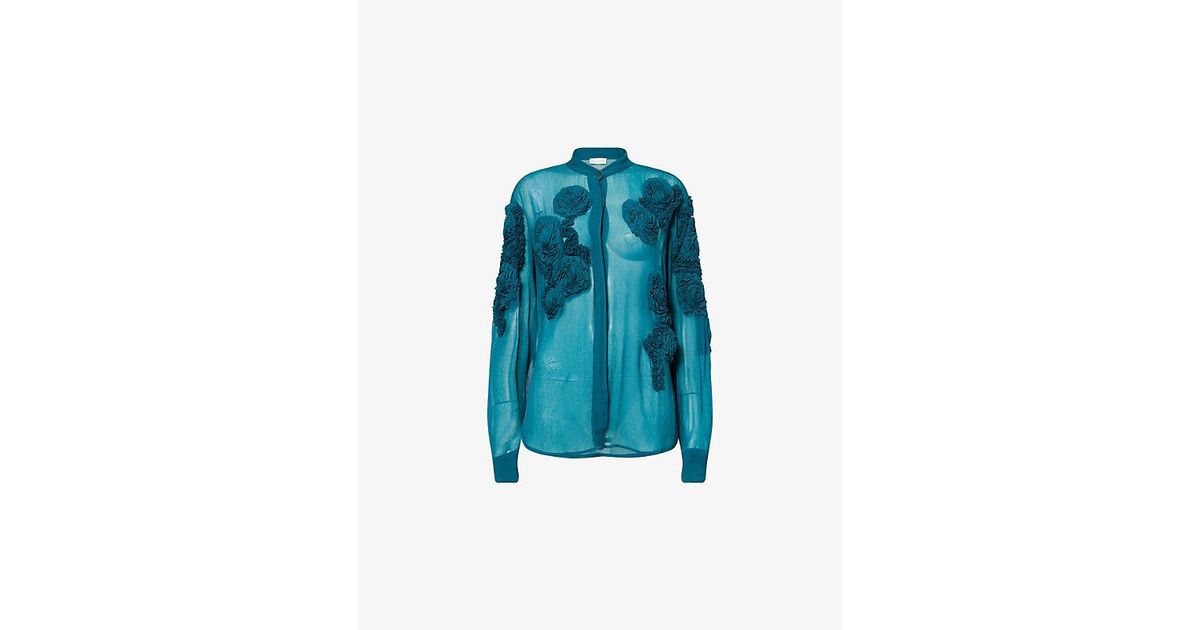 Dries Van Noten Chowsa Embroidered Sheer Shirt in Blue | Lyst UK
