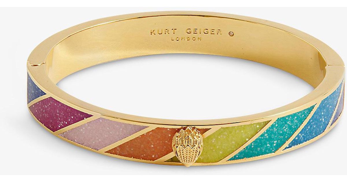 Kurt Geiger Rainbow Enamel Gold-tone Glass Bangle in Blue | Lyst