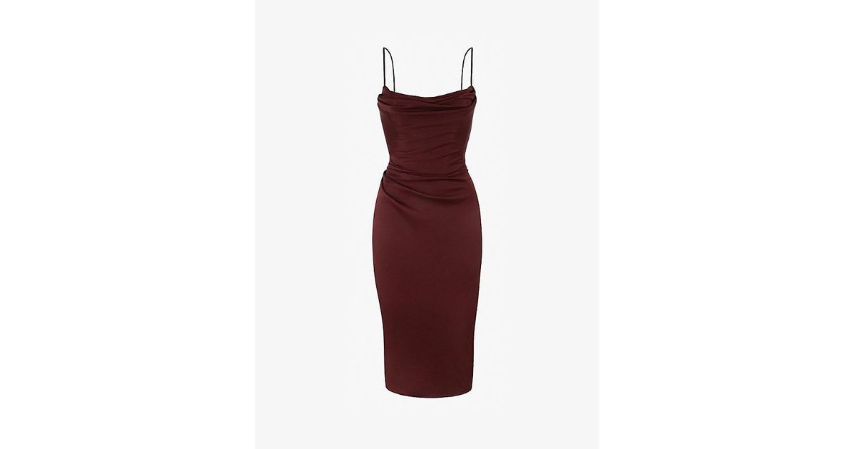 House Of Cb Anja Corset Satin Midi Dress in Red | Lyst UK