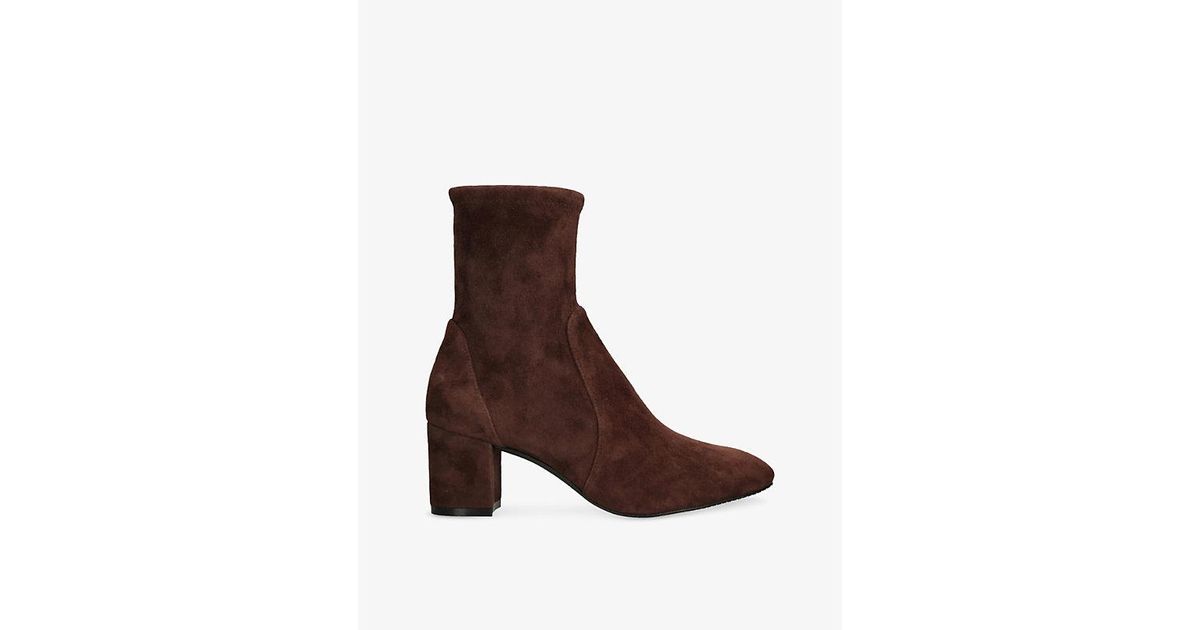 Stuart Foot Stuart Weitzman Yuliana Suede Heeled Ankle Boots in Brown | Lyst