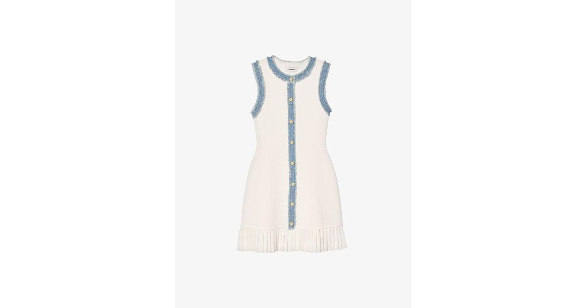 Sandro Denim-Trim Mini Dress in Natural | Lyst