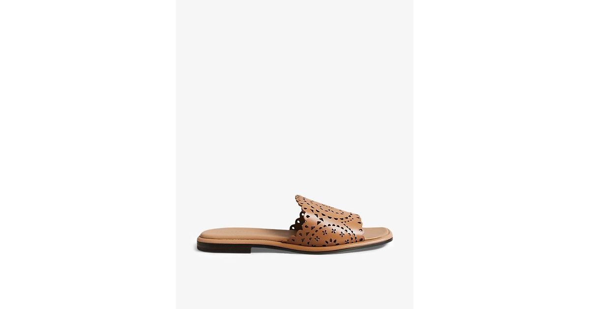 Ted Baker Clovei Floral Laser-cut Leather Sandals in Brown | Lyst