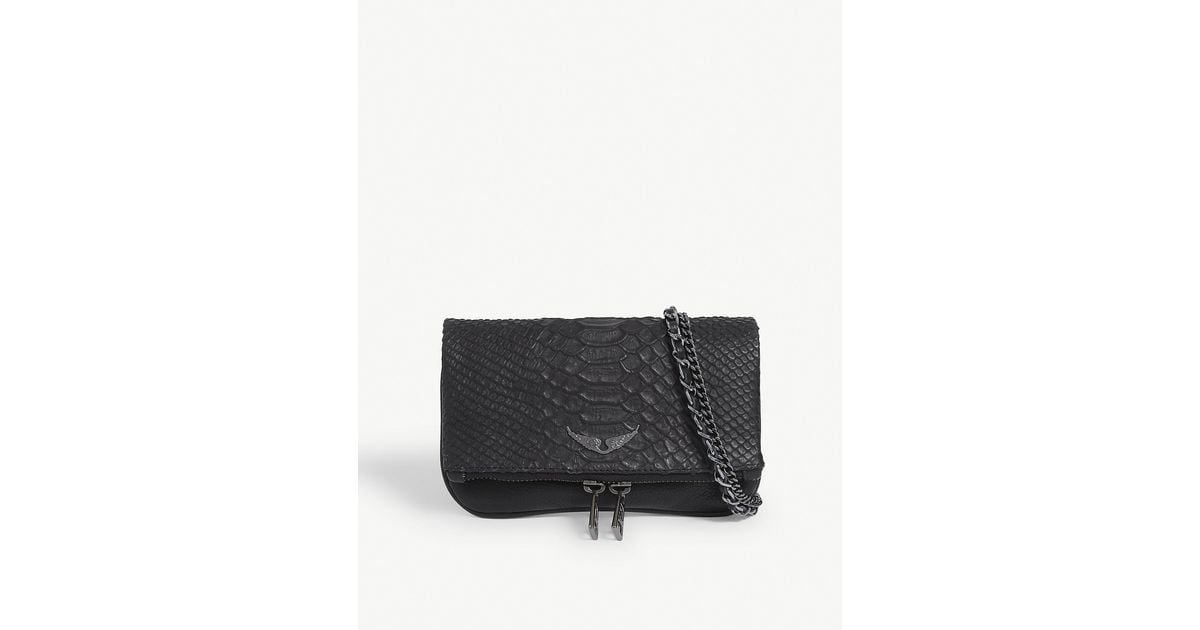 Zadig & Voltaire Rock Nano Python-effect Leather Clutch Bag in Black ...