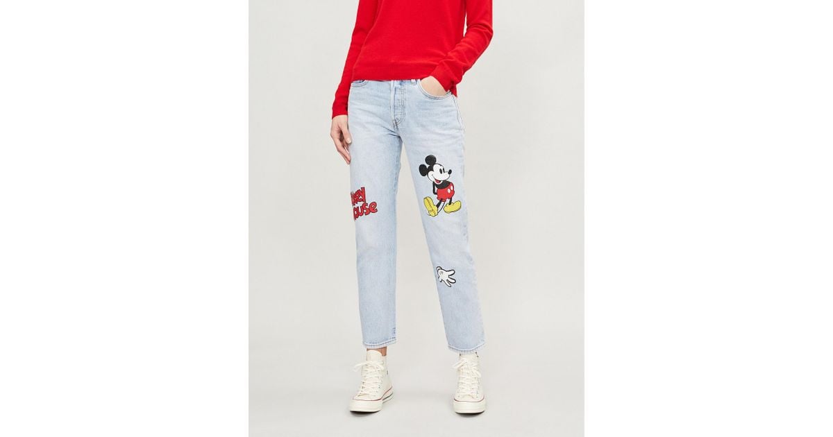 Levi's X Mickey Mouse 501 Straight Cropped Mid-rise Jeans in Blue | Lyst