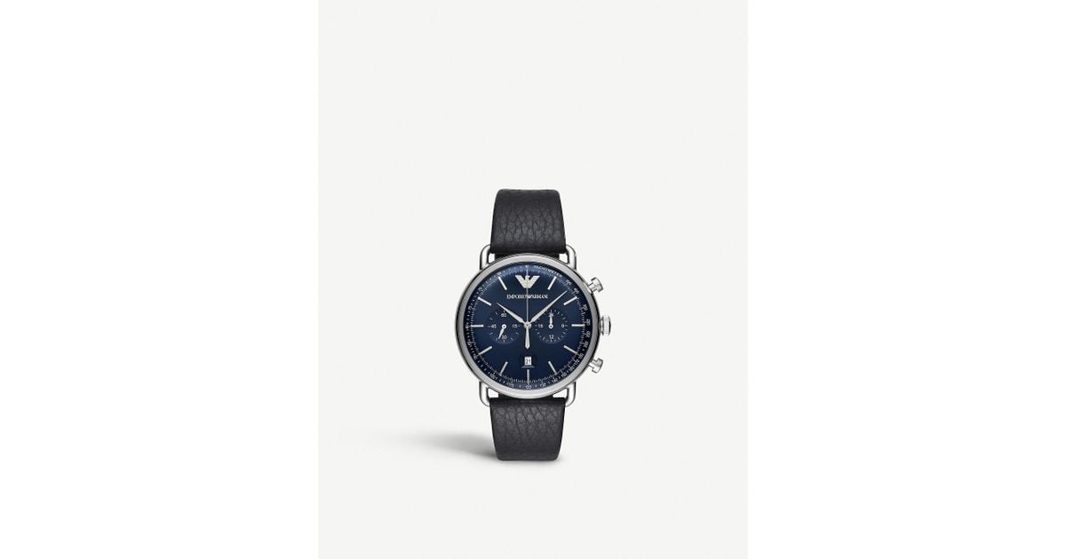 Emporio Armani Ar11105 Stainless Steel And Leather Watch in Blue for Men |  Lyst