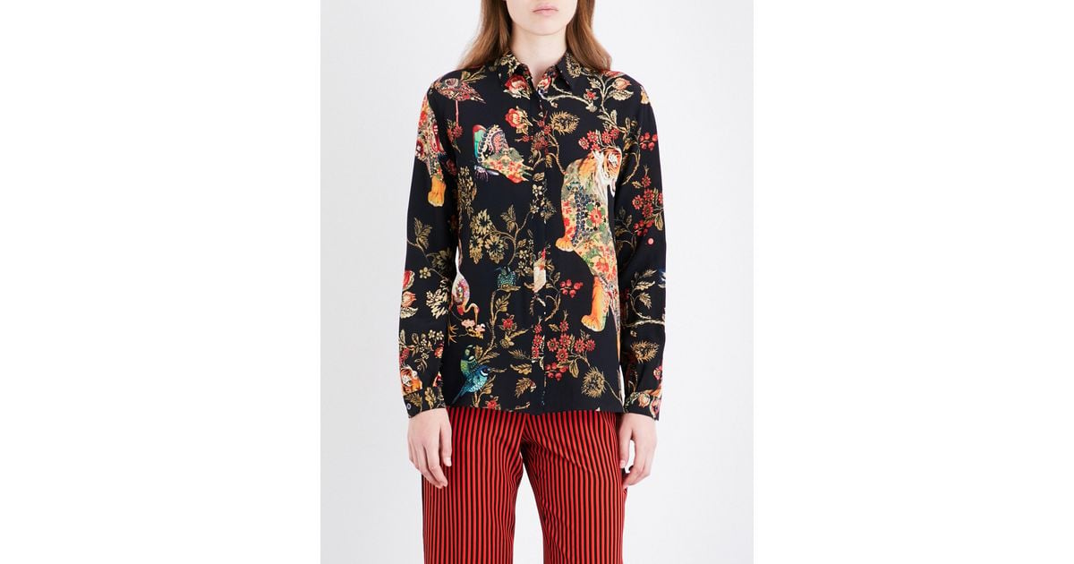 Etro Silk Tiger Print Shirt in Black