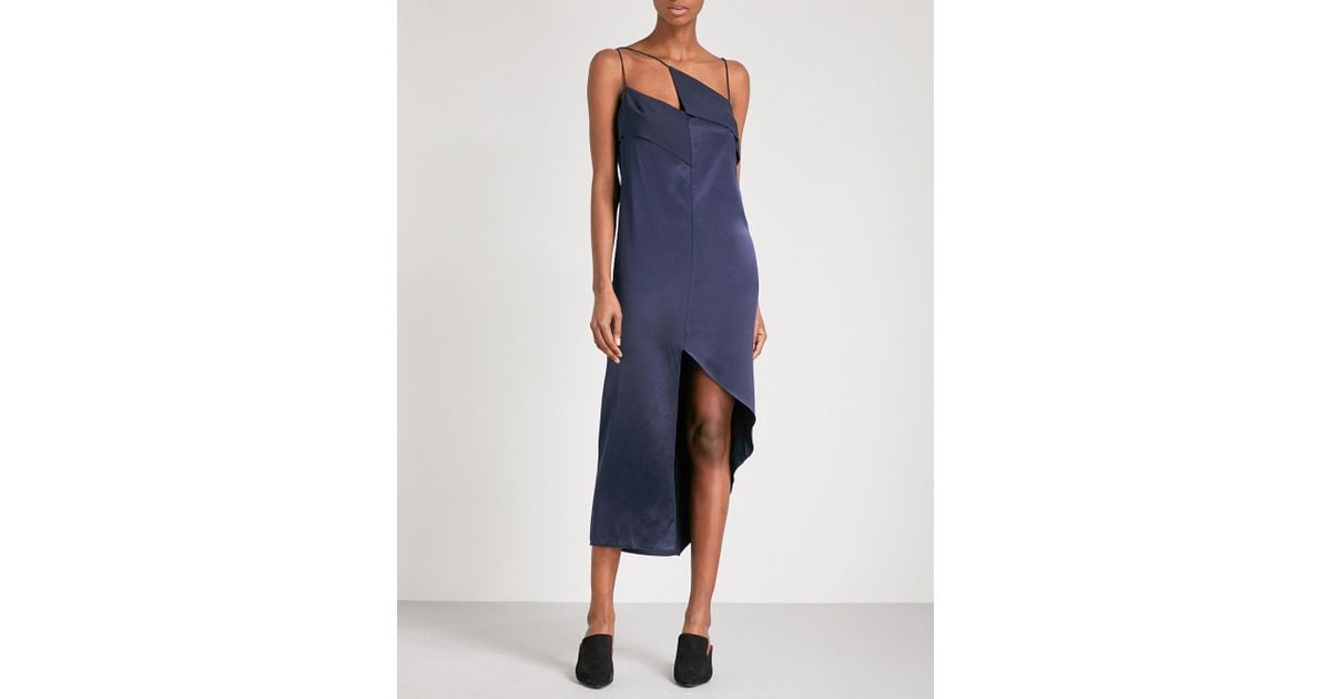 navy satin cami dress