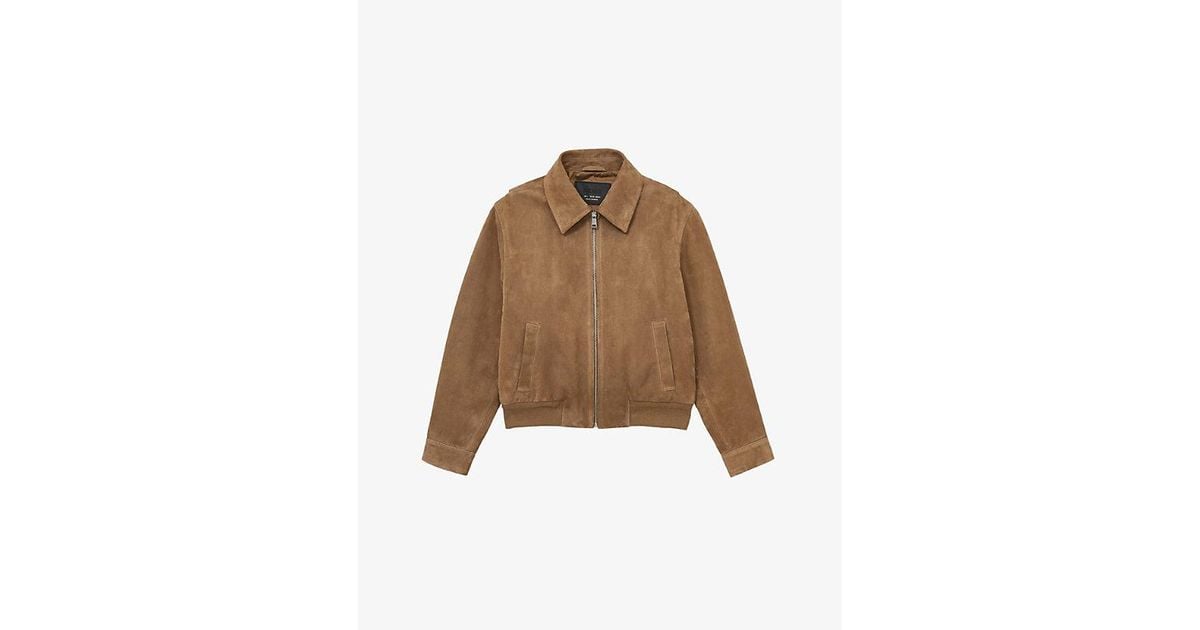 Reiss Gia Zip-Through Suede Bomber Jacket in Brown | Lyst UK