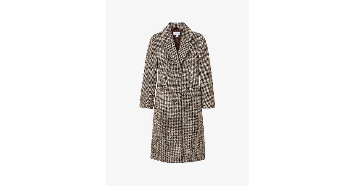 Reiss Kai Houndstooth Check-Pattern Wool-Blend Coat in Brown