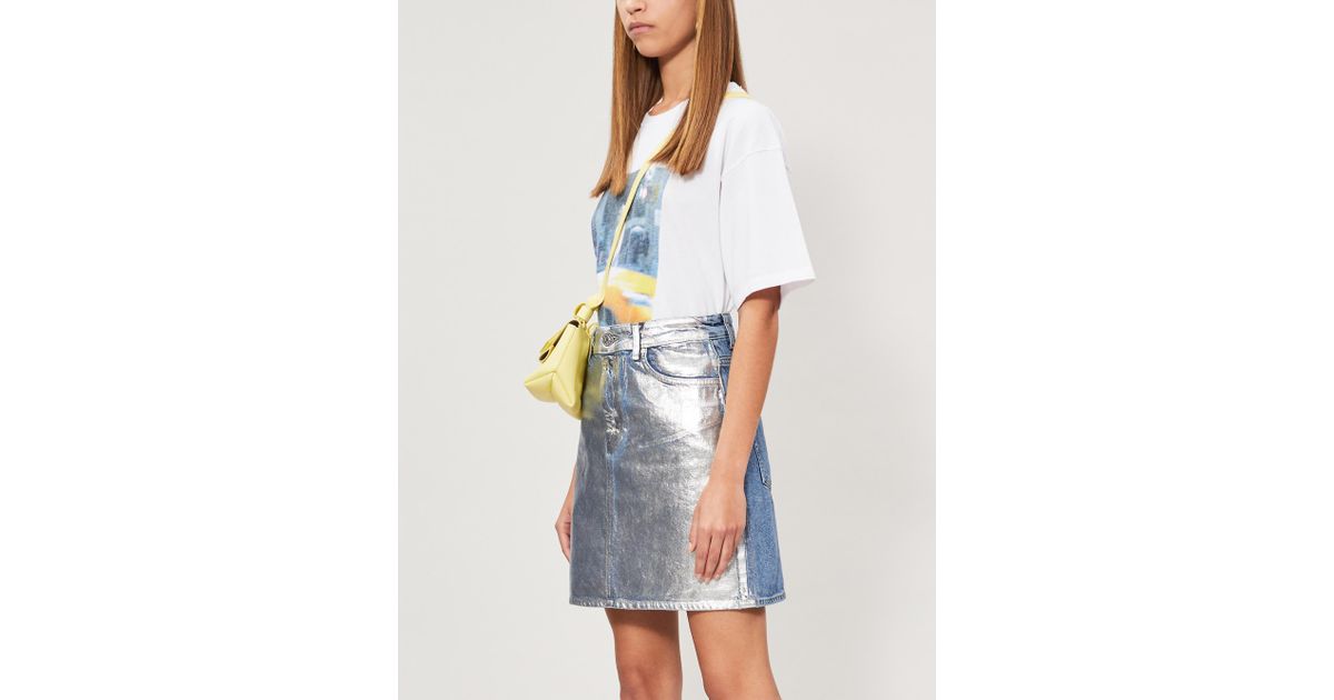 metallic denim skirt
