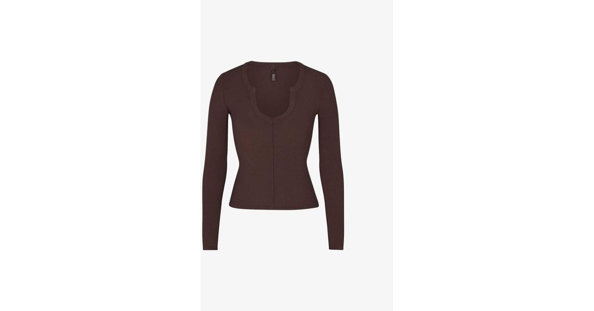 Skims Soft Lounge Ribbed Stretch-jersey Top in Brown