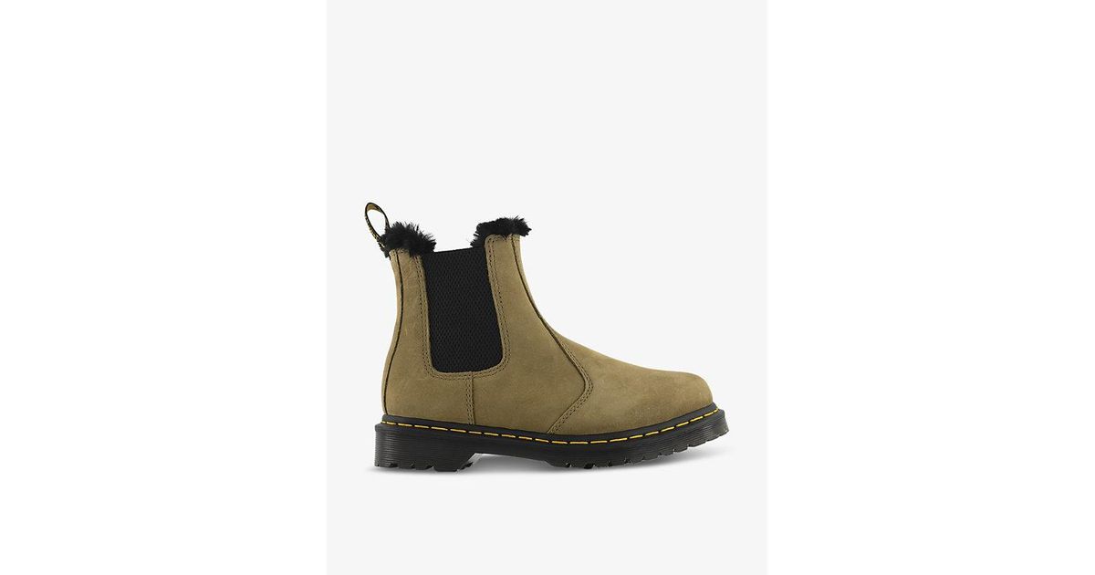 Dr. Martens 2976 Leonore Faux Furlined Leather Boots in Green Lyst