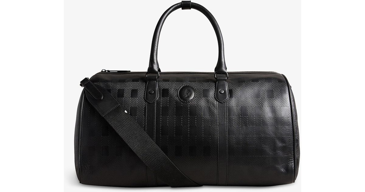 Ted Baker Cheksen Debossed-check Leather Holdall Bag in Black for Men | Lyst