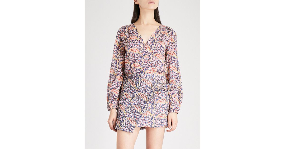 Ba&sh Rya Printed Cotton Mini Dress in Blue | Lyst