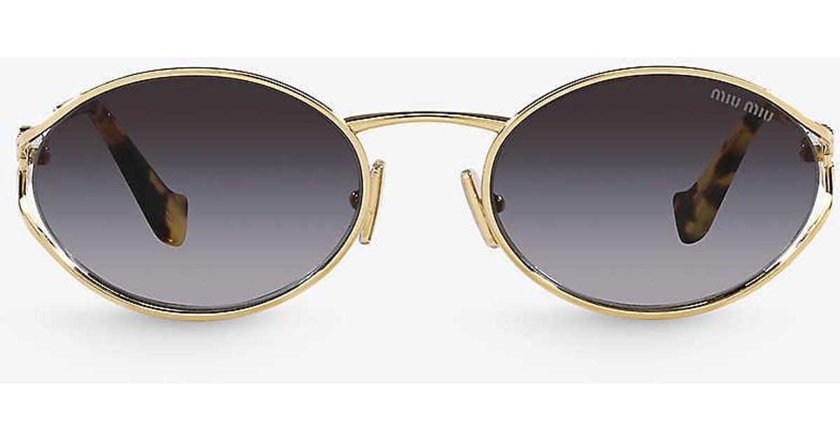 Miu Miu Mu 52ys Round Frame Tinted Lens Metal Sunglasses In Metallic Lyst Uk