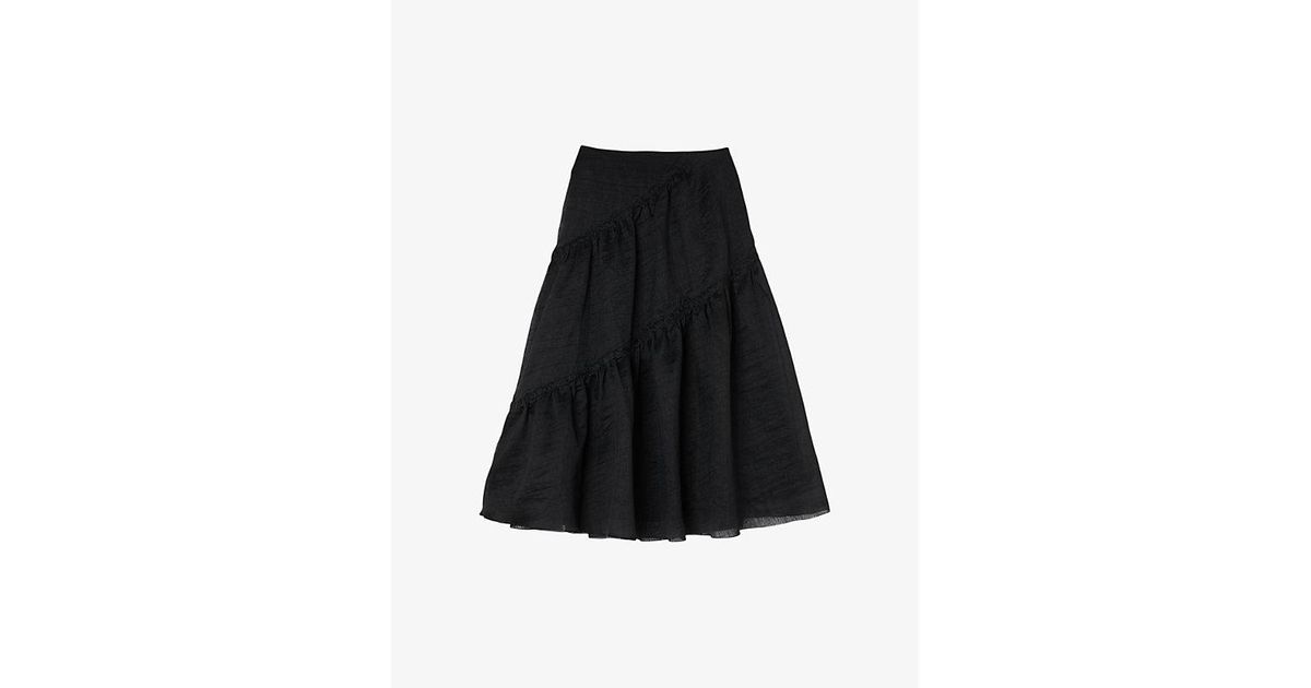 Sandro Christina Tiered-Panel Linen-Blend Maxi Skirt in Black | Lyst