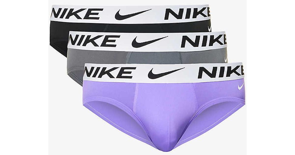 Nike Branded-waistband Pack Of Three Stretch-recycled Polyester Briefs ...