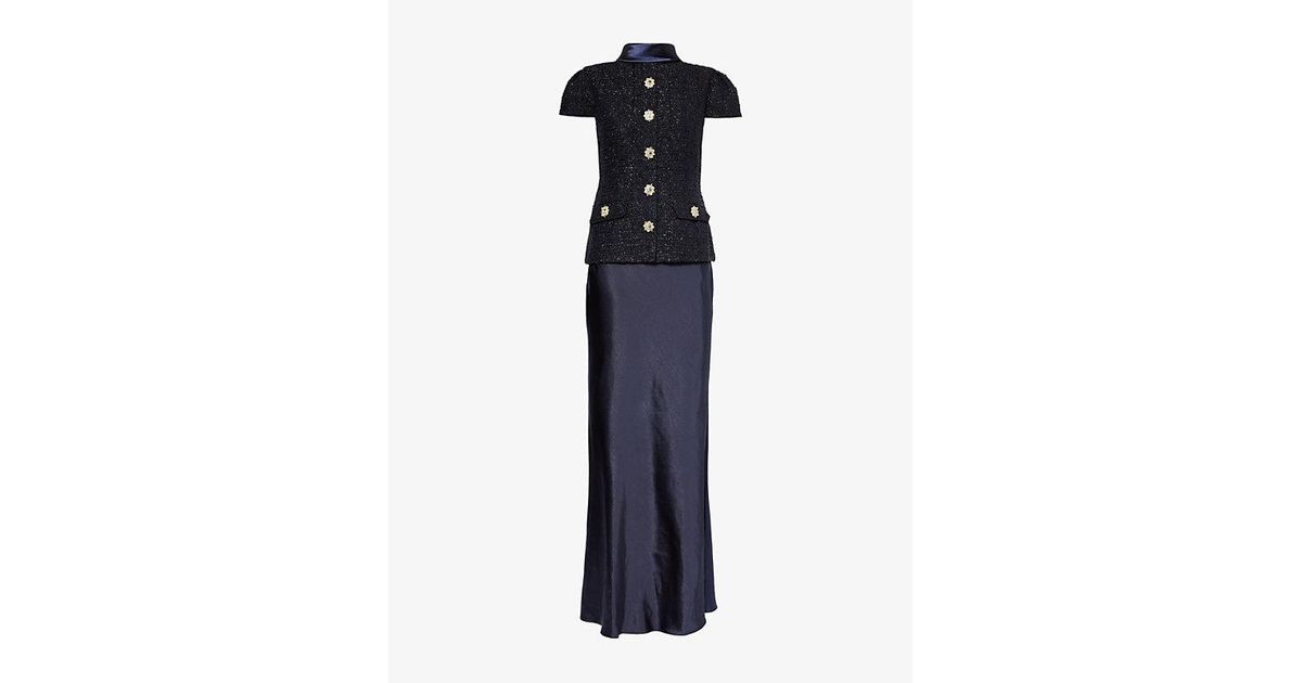 【Self-Portrait】英国発！ llic Boucle Maxi Dress NAVY Navy Metallic Boucle Maxi Dress – self-portrait-US
