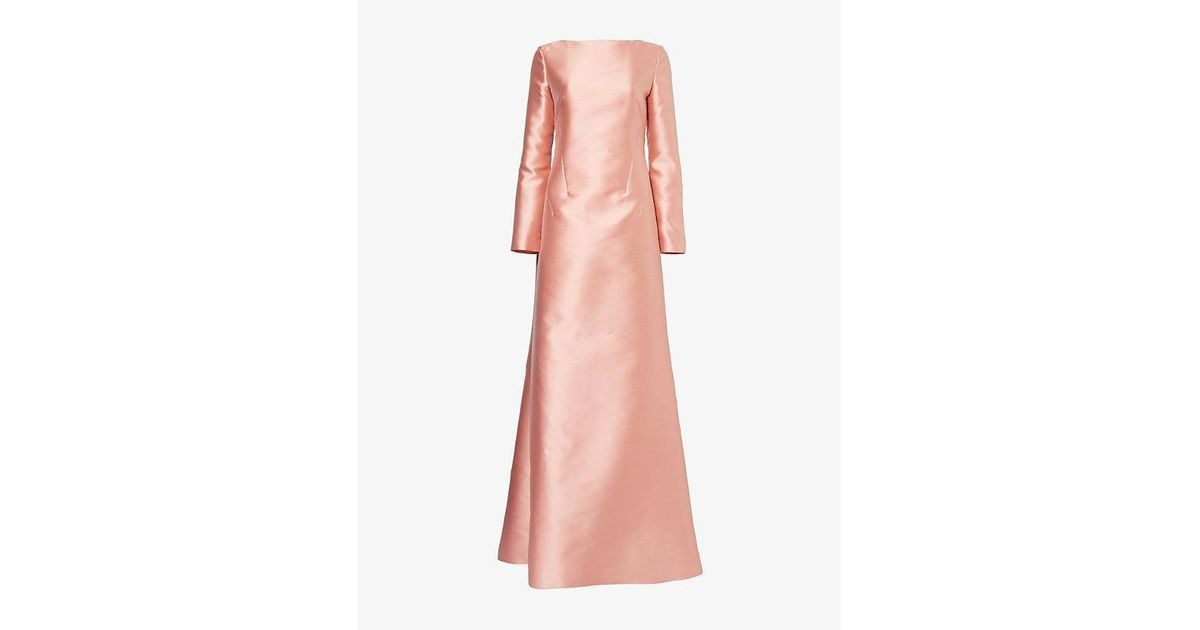 Alberta Ferretti Mikado Long-Sleeve Satin Maxi Dress in Pink
