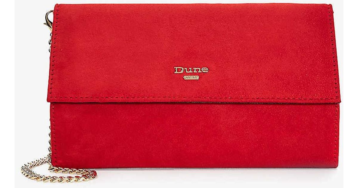 Dune Ballads Logo embellished Faux suede Clutch Bag in Red Lyst UK