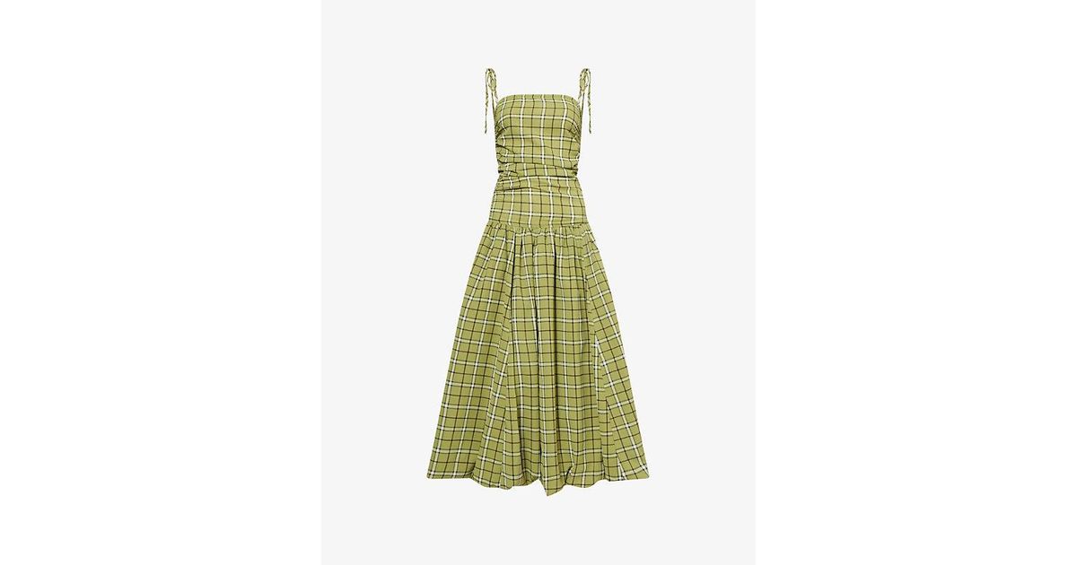 Amy Lynn Cher Alexa Plaid-Pattern Puffball Woven Midi Dress in Green | Lyst