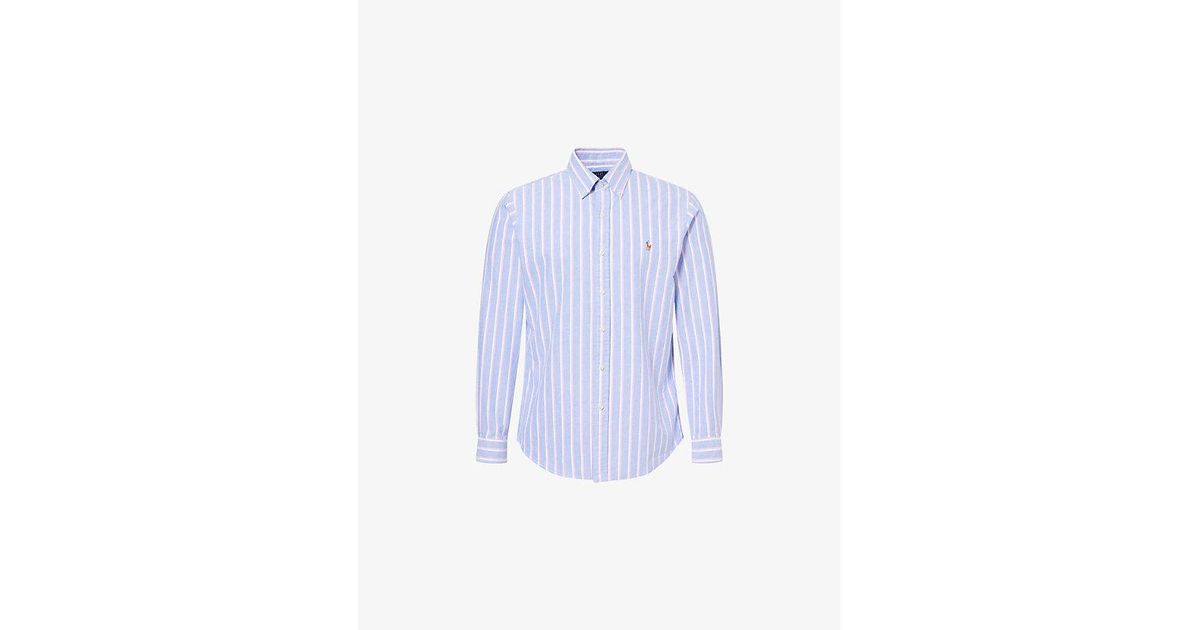 Polo Ralph Lauren Custom-Fit Striped Cotton Oxford Shirt in Blue for ...