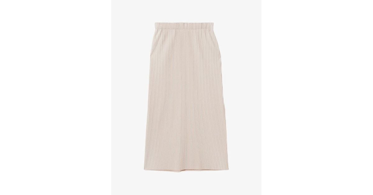Reiss Pippa Pleated Stretch-Jersey Midi Skirt in Natural | Lyst