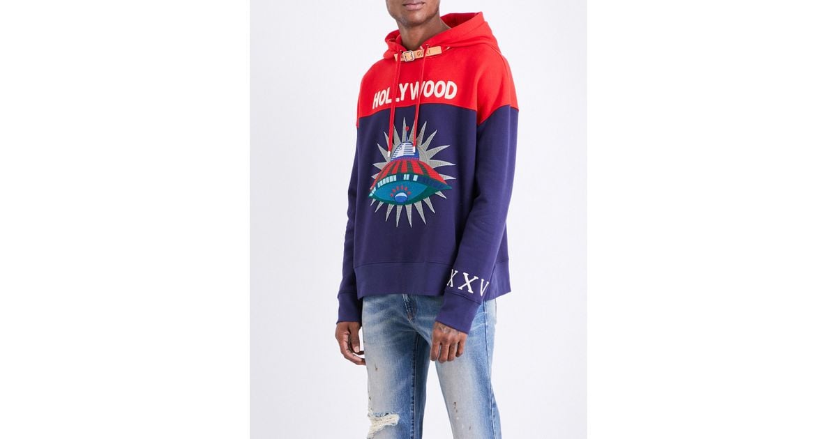 Gucci Hollywood Ufo Cotton-jersey Hoody in Blue for Men | Lyst