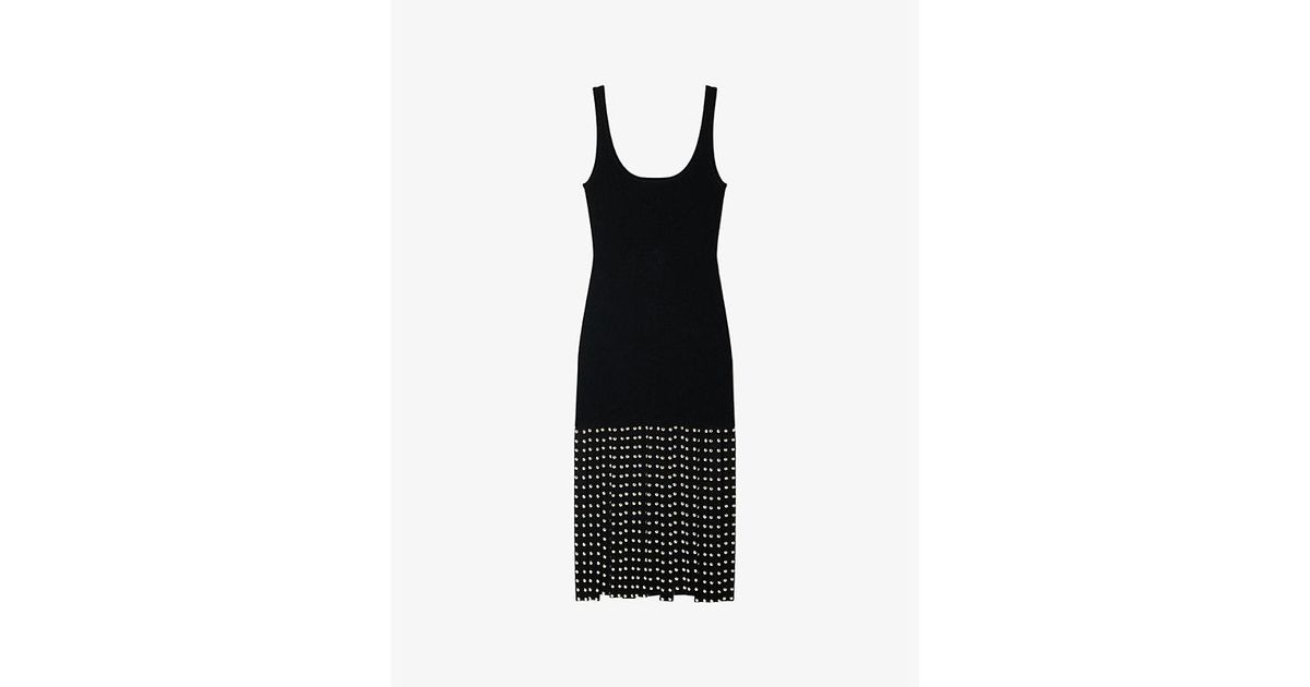 Sandro Sleeveless Fringed Knitted Maxi Dress in Black | Lyst