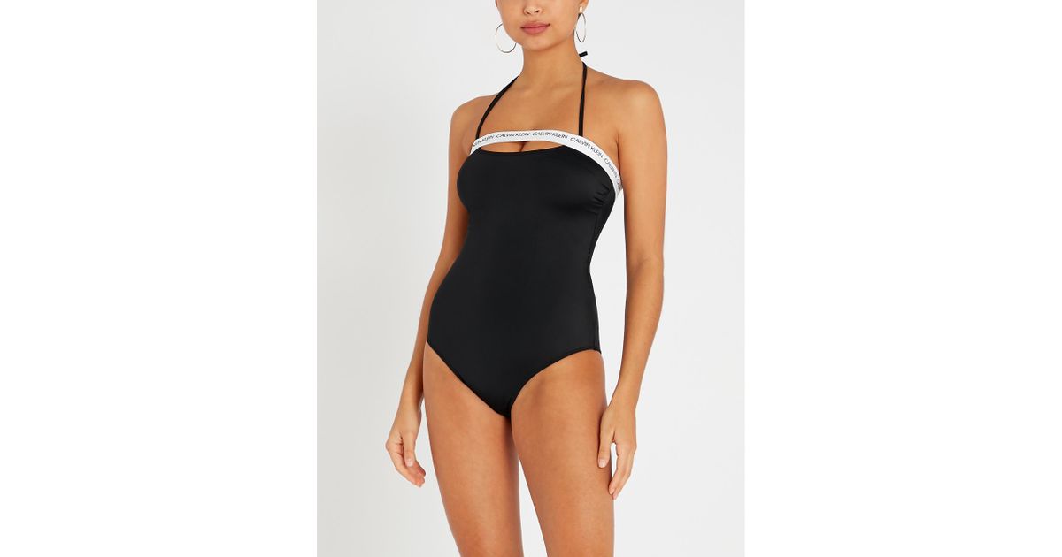 Calvin Klein Bandeau Logo-trim Swimsuit in Black | Lyst
