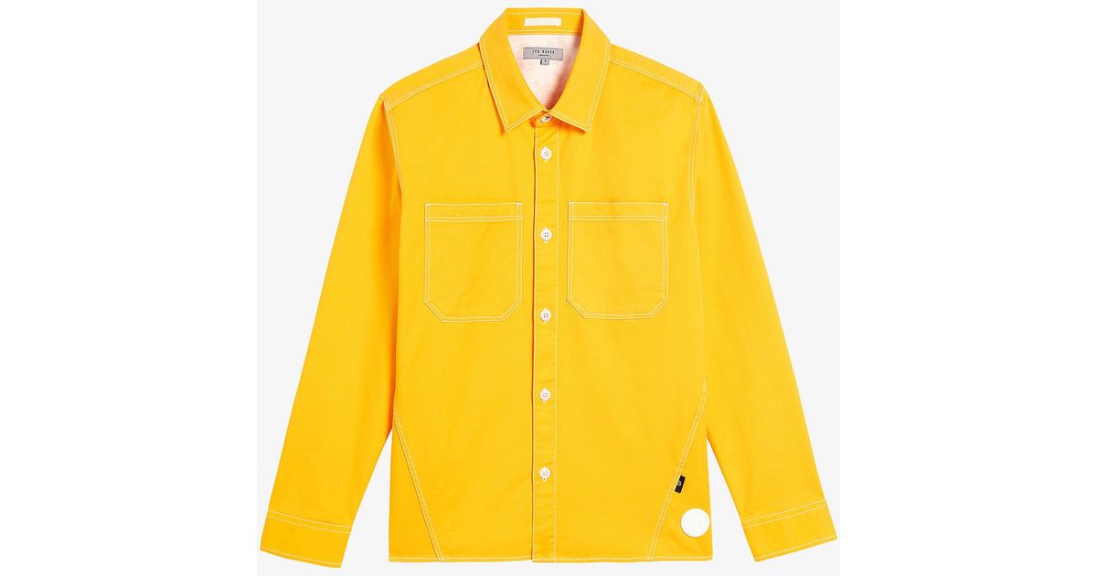 Ted Baker Leytun Regular-fit Stretch Cotton-twill Shacket in Yellow for ...