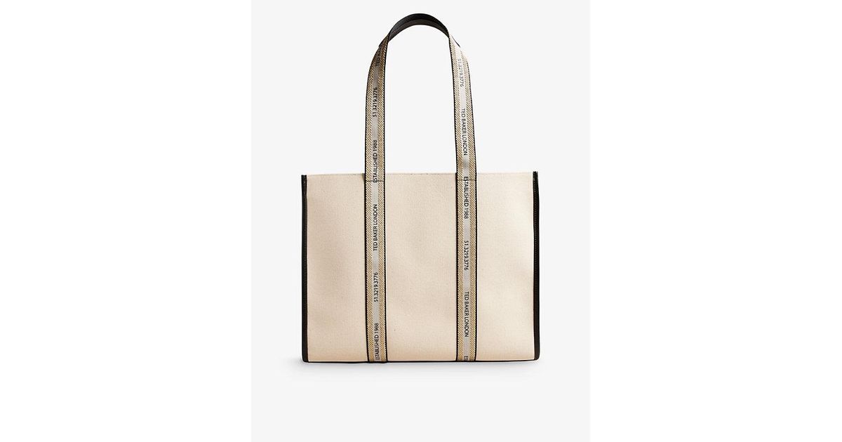 Ted Baker Georjey Branded-strap Cotton-canvas Tote Bag in Natural | Lyst