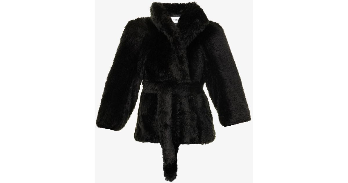Balenciaga Teddy Belted Faux-fur Jacket in Black | Lyst
